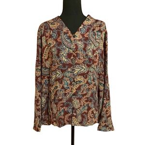 JJILL new with tags medium rayon paisley burgundy blouse, 119.00 retail